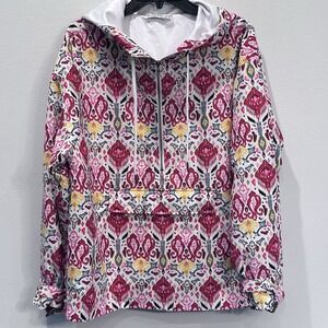 Alice + Olivia Anorak Half-Zip‎ Hoodie Vntg Malibu Print Boho Sz Lg See Descript